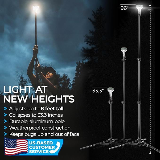 Devos Outdoor LightRanger 800 Lumen Lantern - Rechargeable Telescoping LED Lantern, 8 Feet Tall, 30-Hour Runtime, Illuminates 40-Foot Area, Adjustable Height