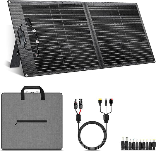 100W Portable Solar Panel for Power Station, 24% High Efficiency ETFE Foldable Solar Panel Charger, XT60, MC4 Output, IP68 Waterproof, for Outdoor Camping, RV, Emergency Power Supply