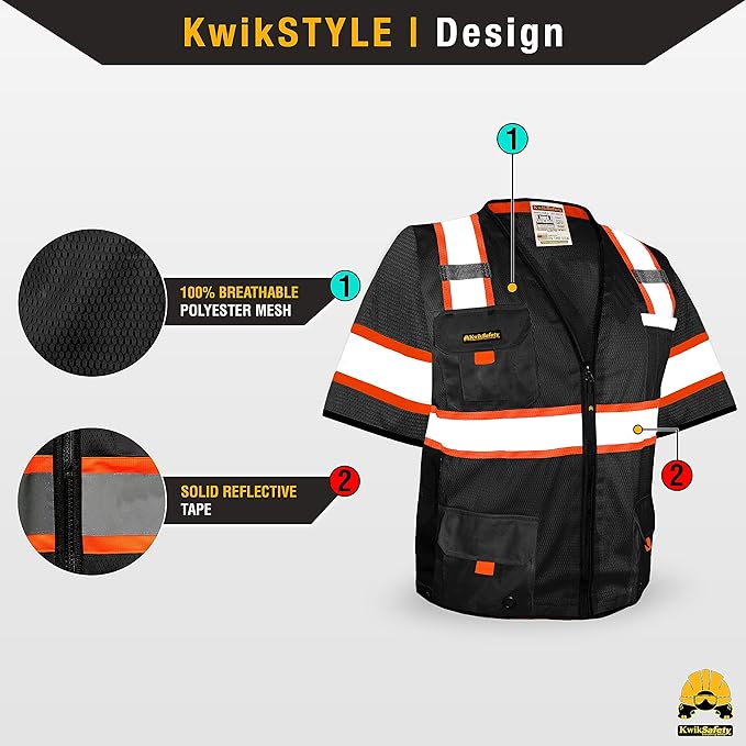 KwikSafety - Charlotte, NC - Men's & Women's Class 3 Safety Vest PPE Hi Vis Reflective ANSI OSHA