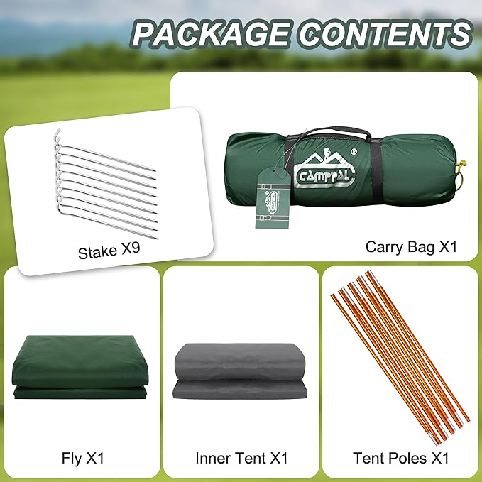 camppal 1 Person Tent for Camping Hiking Mountain Hunting Backpacking Tents 4 Season Resistance to Windproof Rainproof and Waterproof