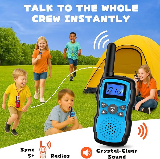 Wishouse Walkie Talkies Rechargeable for Kids Adults Long Range,Xmas Birthday Gift for Boys Girls 4 5 6 7 8 9 10 Year Old,Hiking Gear Camping Games Toys with Flashlight,VOX,Easy to Use 3 Pack