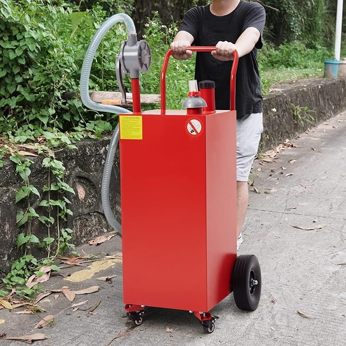 40 Gallon Fuel Caddy with Wheels - Heavy Duty Steel Gas Can with Hand Pump - Portable Fuel Transfer Tank for Gasoline, Diesel, Kerosene - Wide Mouth Design for Construction, Farm, ATV, Generator