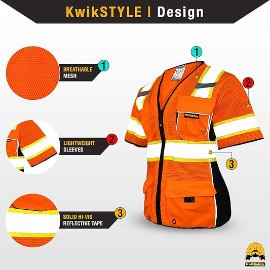 KwikSafety - Charlotte, NC - Men's & Women's Class 3 Safety Vest PPE Hi Vis Reflective ANSI OSHA
