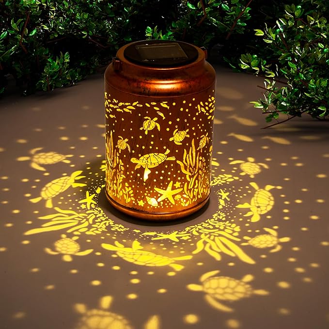 YISITEONE Sea Turtle Outdoor Solar Lanterns, Garden Waterproof Metal Hanging Decor Lights for Patio Yard Pathway Lawn Front Porch, Birthday Gardening Gifts for Women Mom Grandma