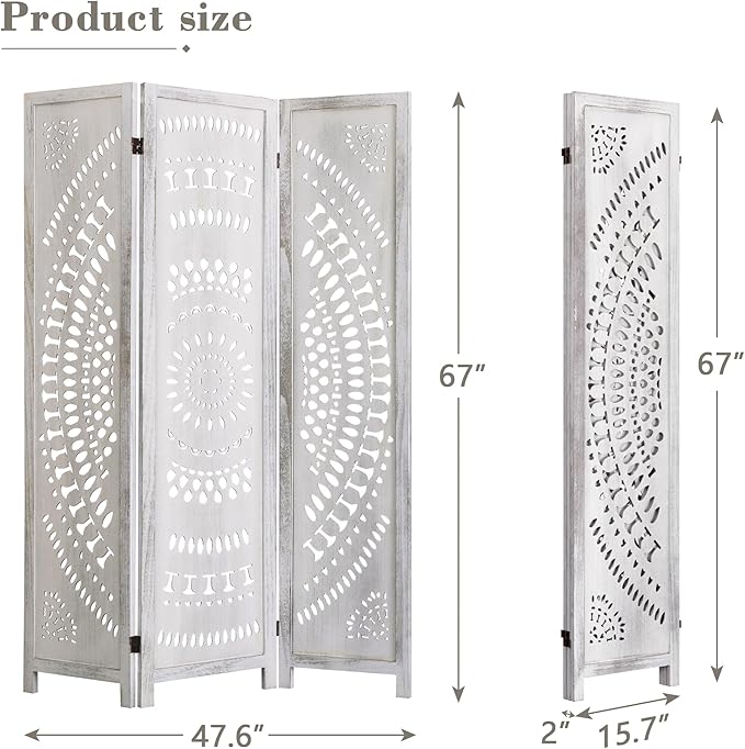 WelFurGeer Handcrafted Carved Wooden Room Divider Screen, Folding Privacy Screen for Room Separation, Decorative Room Dividers, 360° Adjustable Folding Panels for Privacy, Home, Office & Patio