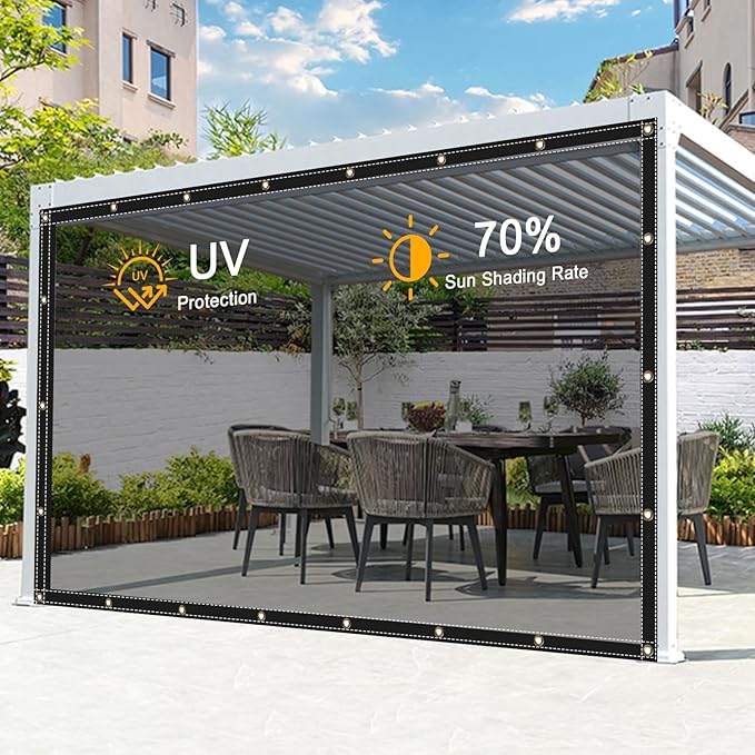 Clear Tarps Heavy Duty UV Protection, Translucent Sun Shade PVC Vinyl Tarpaulin with Grommets, Ropes, Reinforced Edge, Waterproof, Tear-Resistant for Greenhouse, Patio, Garden, Porch, Pavilion