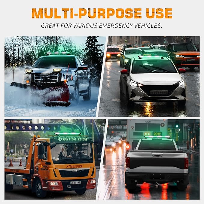 XRIDONSEN 28.4" 80 LED Green White Roof Emergency Light Bar Top Firefighter Lights Warning Flashing Safety Beacon Double Side Magnetic First Responder Strobe Lights for Vehicles Fire POV Trucks