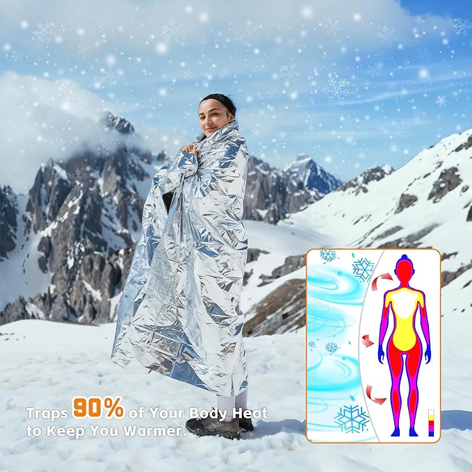 6 Pack Emergency Blankets (83" x 52") - Mylar Thermal Space Blankets for Survival and Protection - Ideal for Camping, Outdoors, Hiking, Rescue, Marathons