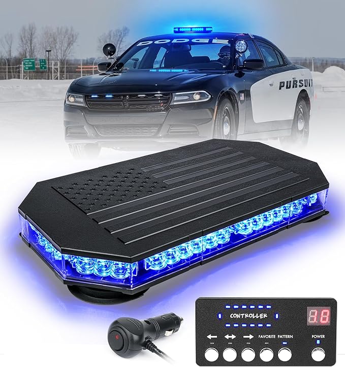 LUMENIX Blue LED Rooftop Strobe Beacon Police Lights Magnetic Mount Emergency Security Caution Flashing Traffic Light Bar for Volunteer Firefighter First Responders Vehicles Trucks - Patented Design