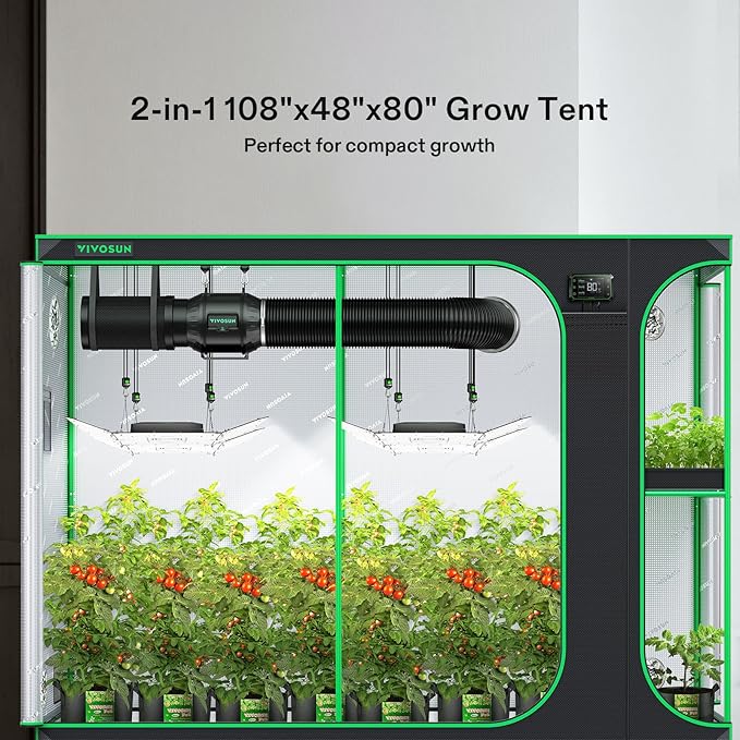 VIVOSUN D948 2-in-1 9x4 Grow Tent, 108"x48"x80" High Reflective Mylar with Multi-Chamber and Floor Tray for Hydroponic Indoor Plant