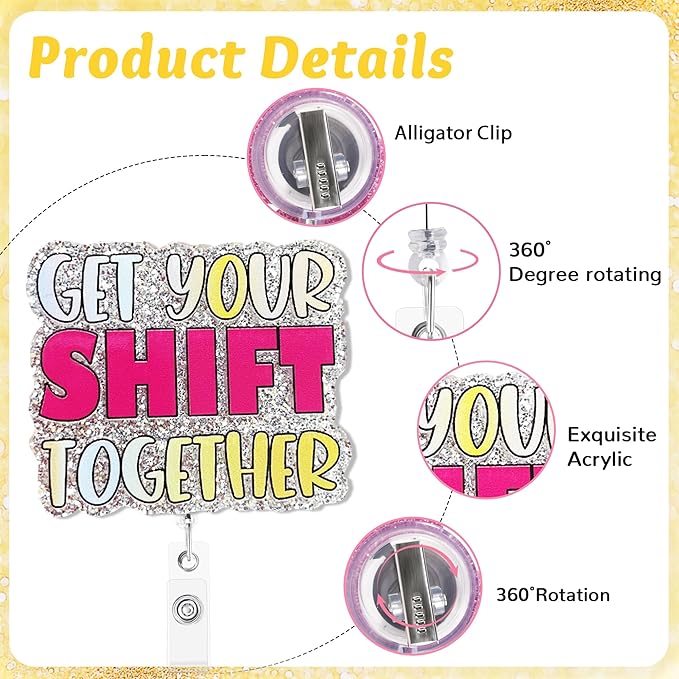 Get Your Shift Together Badge Reel with Alligator Clip Funny ID Badge Holders Cute RN LPN CNA MA PCT Badge Buddy Healthcare Medical Students Nurse Accessories for Work