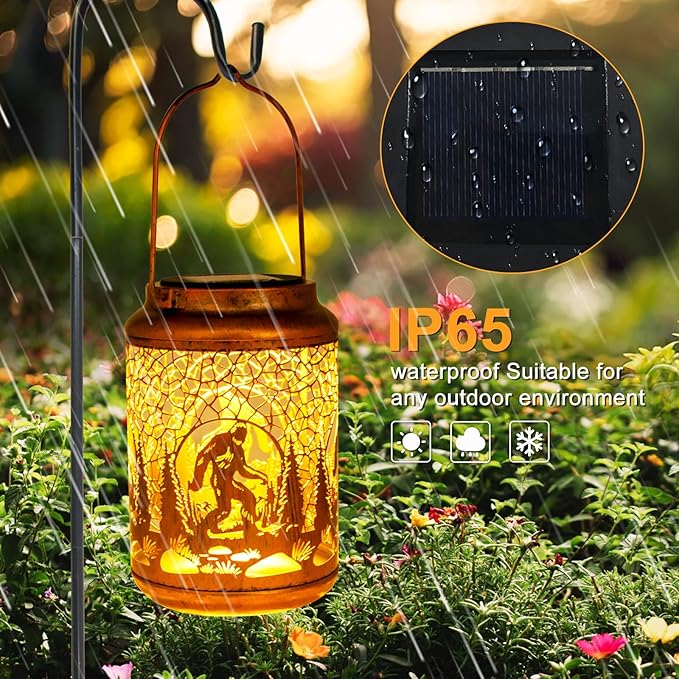 YISITEONE Bigfoot Outdoor Solar Lanterns, Garden Waterproof Metal Hanging Decor Lights for Patio Yard Pathway Lawn Front Porch, Big Foot Sasquatch Birthday Gardening Gifts for Men Women Mom Grandma