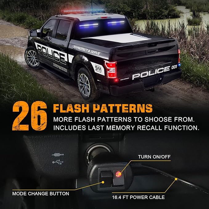 XRIDONSEN 2 in 1 Blue White Emergency Traffic Advisor Light Bar 144 LED Warning Safety Strobe Interior Front Rear Dash Windshield Lights for Firefighter Police Ambulance Vehicles Trucks (2x17.7 inch)