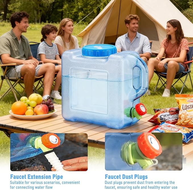 1.3 Gallon Water Jug,Camping Water Container with Spigot,BPA-Free with Cleaning,Brush Transparent Tank Portable,Suitable for Outdoor Camping and Hiking,Blue