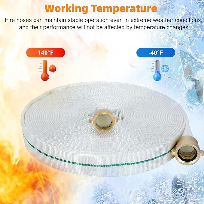 Fire Hose, 1-1/2"" ID X 100 FT Single Jacket TPU and 435 PSI Burst Pressure Industrial 1.5 Inch Fire Hose with NST/NH Brass Couplings, Suitable for Rescuing, Irrigating, Industrial and Urban Cleaning