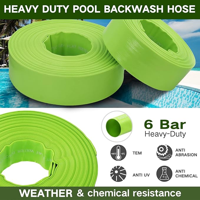 Eastrans 2'' x 50 FT Pool Backwash Hose with 2 Hose Clamps,Extra Heavy Duty Discharge Hose,Drain Hose for Swimming Pool,Super wear-resistant,weather blast,green