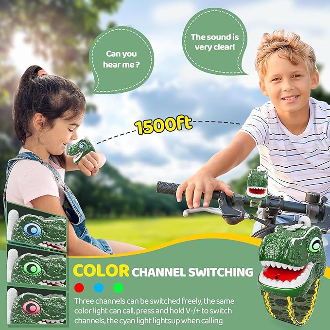 Dinosaur Walkie Talkies for Kids 2 Pack Camping Gear T-Rex Outdoor Toys for Boys Age 3-12 Year Old 3 Channel Walkie Talkies Birthday Gifts Easter Christmas Stocking Stuffers