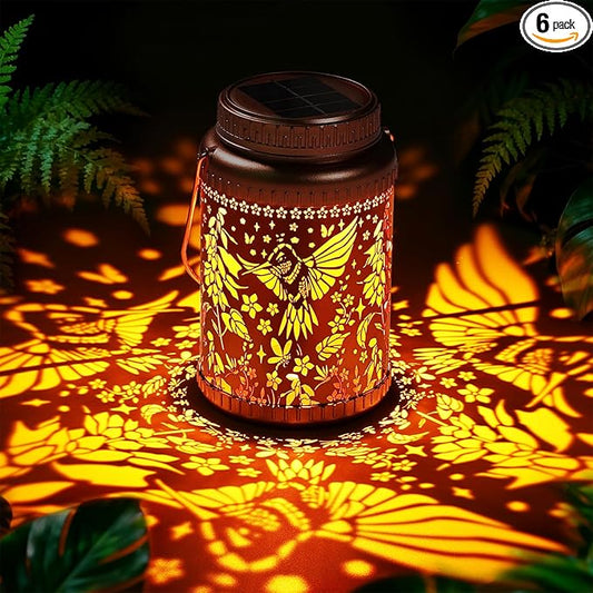 Cooo 6 Pack Solar Lanterns Outdoor Waterproof Hummingbird Red_Sage Solar Pathway Lights Landscape Path Christmas Gifts for Women Mom Grandma Outdoor Table Lamps Garden Yard Backyard Decor -Rose Gold