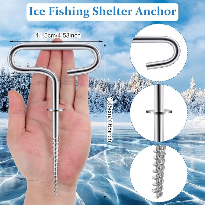 Oudain 7 Pcs Steel Ice Anchor Kit Threaded Ice Fishing Shelter Anchors for Winter Outdoor Camping Shanty Tent