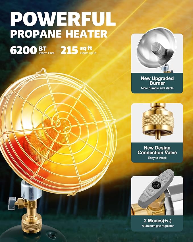 Ravs Portable Propane Heater for Camping, 6500BTU Outdoor Tent Heater with Foldable Tank Holder and Control Valve, Golf Cart Heater for Hiking, Ice Fishing, Hunting, Backyard, Fuel not Included