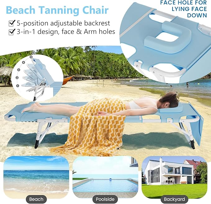 ABORON Patio Lounge Chair, Folding Guest Bed Cot for Adults, 500LB Heavy-Duty Capacity, Portable Extra Bed with Comfort Mat, Quick Fold Design for Indoor Guest Stays & Temporary Use