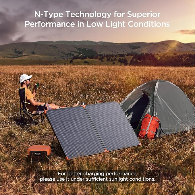N-Type 16BB 180W Portable Solar Panel,Camping Gifts,17V Foldable Solar Charger for Power Station 25% High Efficiency IP68 Waterproof 2 Reinforced Kickstands for Camping RV