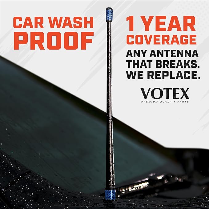 Votex - The Spartan - 13 3/4 Inch Rubber Antenna fits Ford F-150 | F-250 | F-350 | F-450 | F-550 - USA Stainless Steel Threading - Blue Carbon Fiber Trim - Tuned Internal Copper Coil