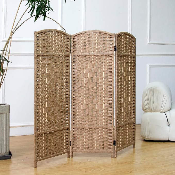 3 Panel Rattan Divider Short Room Partition Screen,Double Sided Folding Divider for Room Separation,Light Brown,47.2" H x 47.2" W
