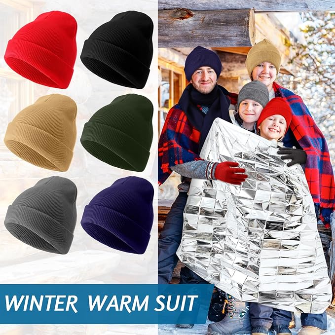Suhine 72 Pcs Homeless Care Package Supplies Bulk Winter Emergency Blanket Glove Beanies Scarves Sock Drawstring Bag Unisex