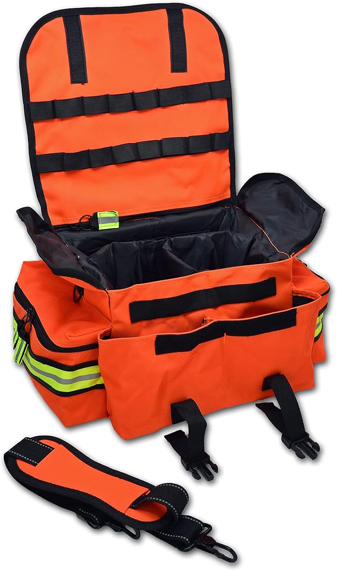 Lightning X Products Small EMT Medic First Responder Trauma EMS Jump Bag with Dividers - Fluorescent Orange
