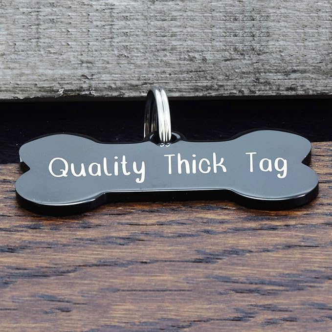 Ultra Joys Personalized Stainless Steel Bone Pet ID Tags - For Dogs and Cats (1 Count, Small (1.6 x 0.8 inches), Black, Polished Finish)