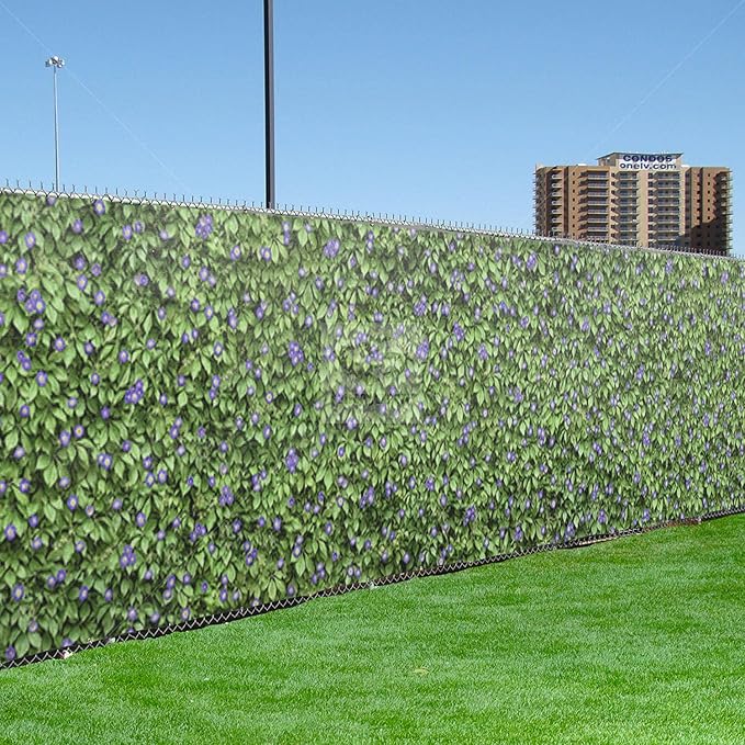 FenceScreen Morning Glory Purple Scenic Designer Fence Screen (6ft x 25ft)