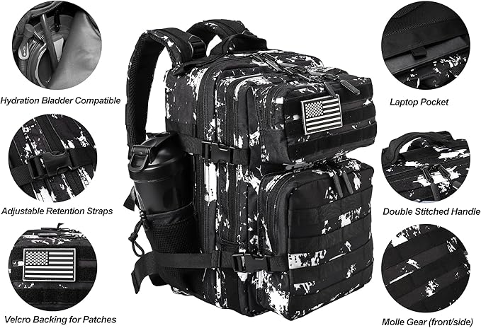 LHI Tactical Military Backpack for Men and Women 25L/35L Army Assault Pack Bag Small Rucksack with Bottle Holder