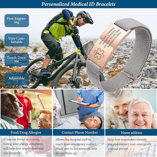 VNOX Medical Alert Bracelets for Men & Women Kids with Free Engraving Adjustable Stainless Steel Mesh Emergency Medical ID Bracelets Wristband