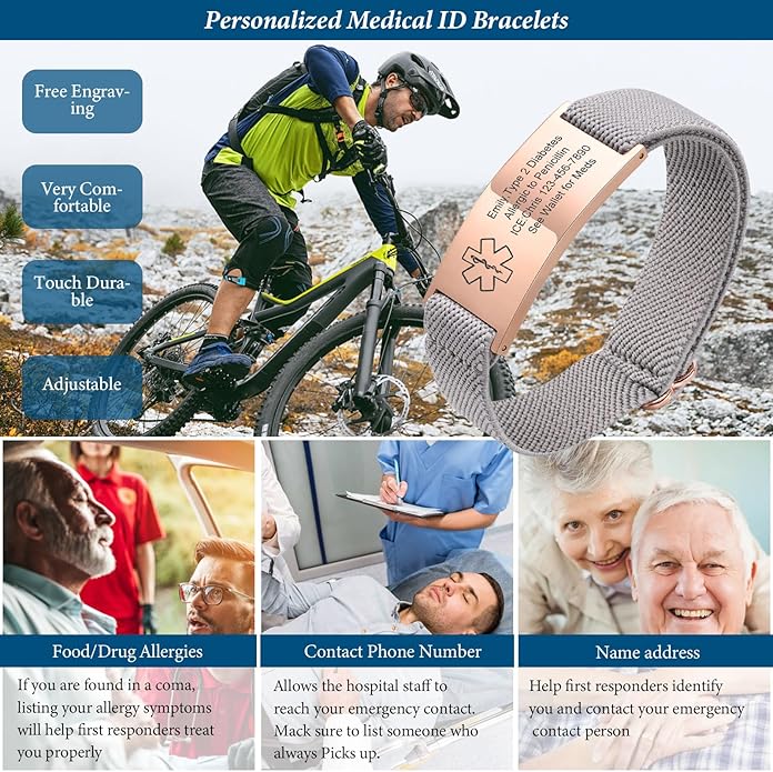 VNOX Medical Alert Bracelets for Men & Women Kids with Free Engraving Adjustable Stainless Steel Mesh Emergency Medical ID Bracelets Wristband