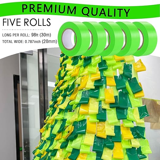 5 Pack Green Flagging Tape, Non-Adhesive Plastic Ribbon Neon Marking Roll, 0.78"*500ft, Marking Tape for Tree Marking, Hunting, Boundaries and Hazardous Areas,Trail Marking