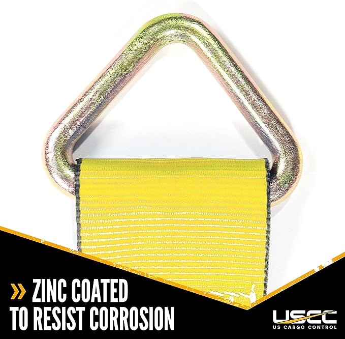 US Cargo Control 4 Inch Winch Strap with D-Ring Fitting, 27 Feet Long, Heavy Duty Trailer Winch Strap for Safe Cargo Securement, Zinc-Coated D-Ring for Easy Attachment, Yellow, 2-Pack