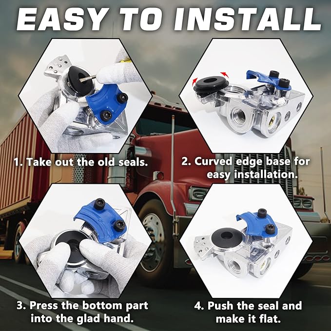 37 Degree Glad Hands Set with 2pcs Seals Universal Emergency Service Aluminum Gladhand Brake Air Hose Coupling Parts Handshake Kit Connectors for Semi Trucks Trailers Tractors, 1 Pair