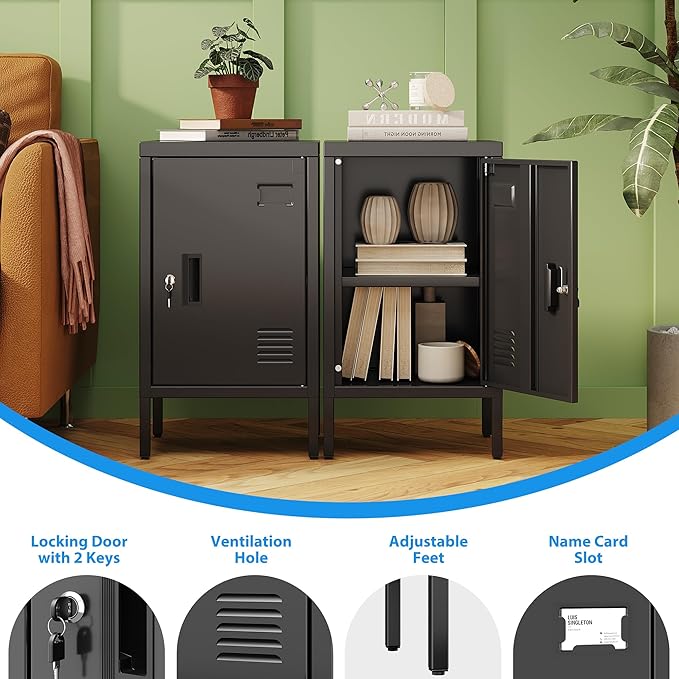 METAN Metal Storage Employees Lockers with 1 Lockable Doors,Locking Storage Cabinets for Small Spaces,Home,School,Gym,Assembly Required,Black