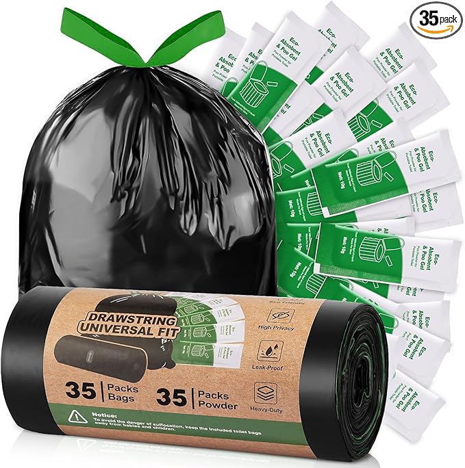 Camping Toilet Bags Poo Gel Set, 35 Count Portable Toilet Bags with 35 Count Camping Toilet Gel, 10 Gallon Composting Toilet for Portable Outdoor Hiking