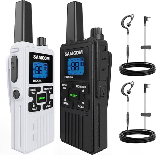 SAMCOM Group Call Walkie Talkies,FWCN30A 2 Way Radio Long Range,22 Channel FRS Radio NOAA Weather Alerts,Handheld Mini Compact Walky Talky with Type-C Charging (2 Packs)