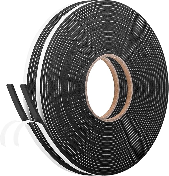 Kikerike Self Adhesive Foam Tape Weatherstrip 1/4In x 1/8In x 66Ft High Density Foam Insulation Strips Seal Weather Stripping with Strong Adhesive for Door and Window Sound Isolation Soundproofing