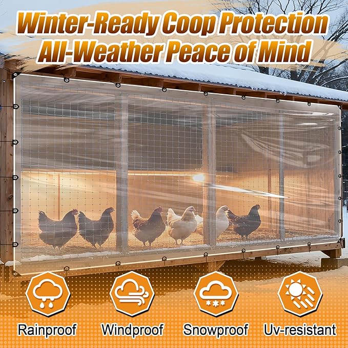 10x13ft Clear Tarp Heavy Duty Waterproof for Patio Winterizing - 5 mil Anti-Tear Snowproof & Windproof Clear Plastic Tarps with Grommets for Winter Garden Patio Enclosure Chicken Coop