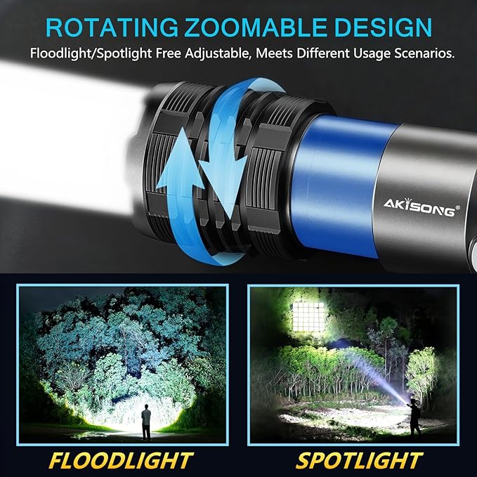 150W Rechargeable Spotlight Flashlight 18,000 High Lumens, XHP360 LED Wick Ultra Bright Zoomable Searchlight with USB Output, Large Capacity Powered Handheld Spotlights for Camping, Emergency, Hunting