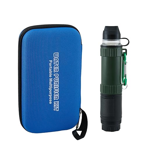 Personal Water Filter Kit for Hiking, Camping, Travel Water Filter Straw Outdoor Portable, Water Purifier Survival Gear and Equipment Army Green
