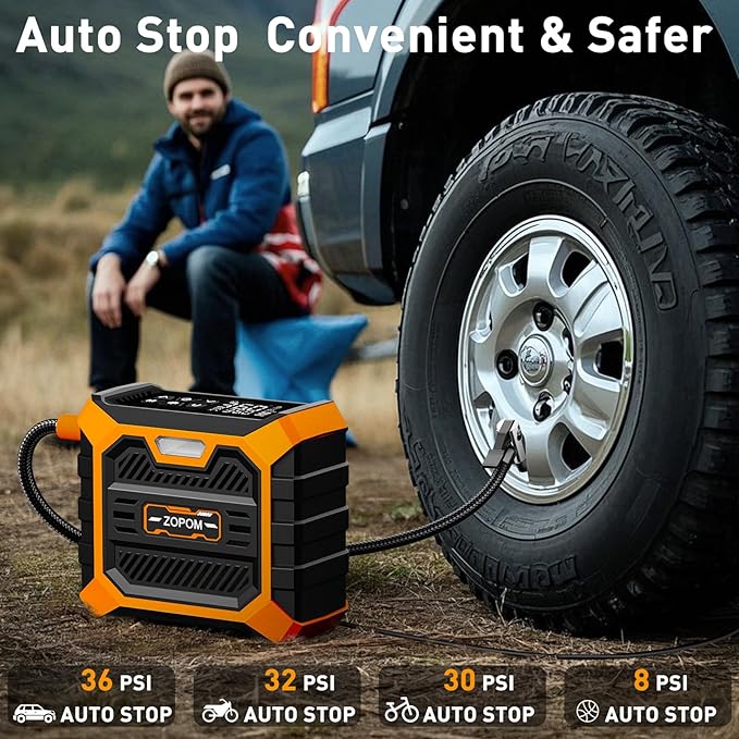 Tire Inflator Portable Air Compressor DC 12V Air Compressor Portable with Digital Pressure Gauge Air Pump for Car Tires - Car Accessories Bike, Motor (Orange)