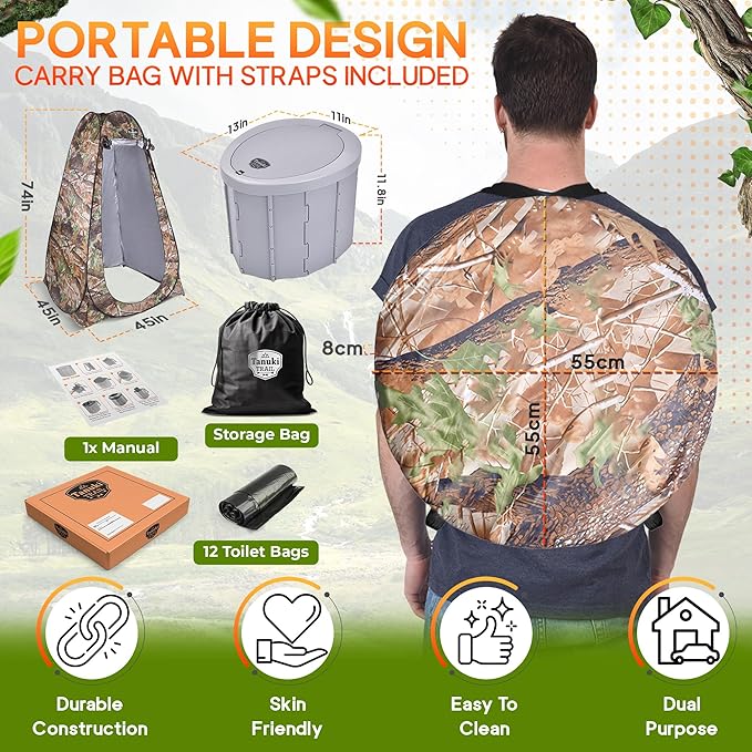 Waterproof Portable Camping Toilet Tent - Privacy Camping Bathroom Tent for Adults - Outdoor Toilet for Camping with 12 Waste Bags - Porta Potty for Camping - Camping Potty, Camp Toilet Portable