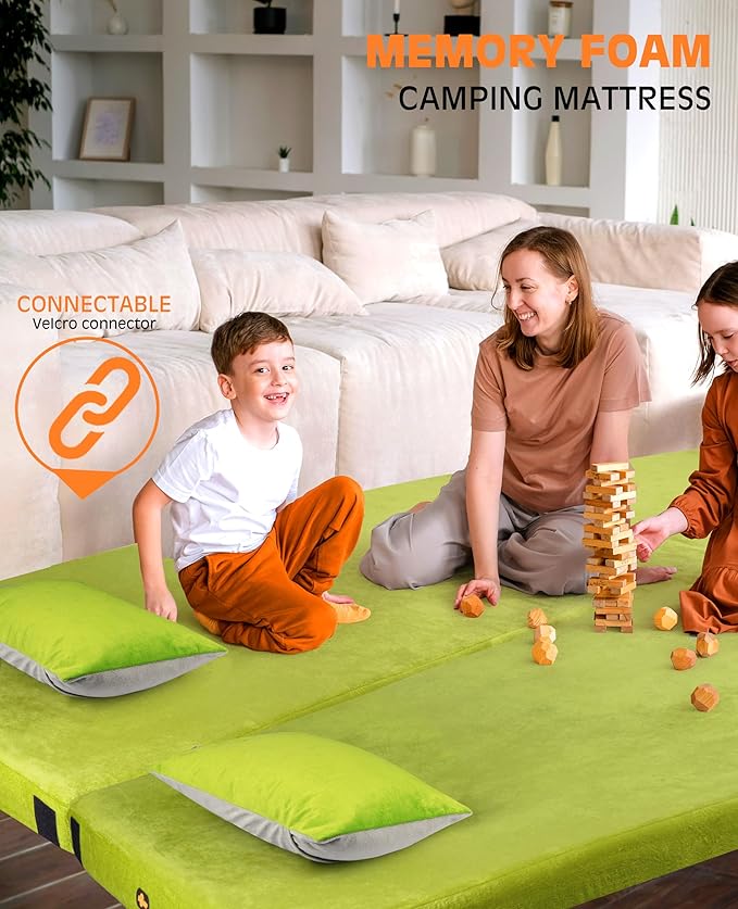 3 Inch Memory Foam Camping Mattress, Dual Layer Thick Sleeping Camp Pad for Car Tent Cot, Roll-Up Portable Glamping Floor Bed for Guests Sleepover