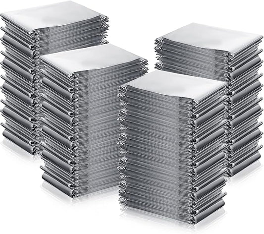 Macarrie 100 Pack 2 Size Emergency Thermal Blanket Survival - Emergency Blankets Silver Foil for Outdoors Camping Hiking First Aid Adult, 82 x 63, 82 x 51 (100 Pieces)