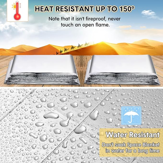 100 Pcs Emergency Blankets for Survival 83 x 55 Emergency Foil Thermal Reflective Space Blanket Bulk Waterproof Individually Wrap Survival for Car Camping Outdoor Homeless(Silver)